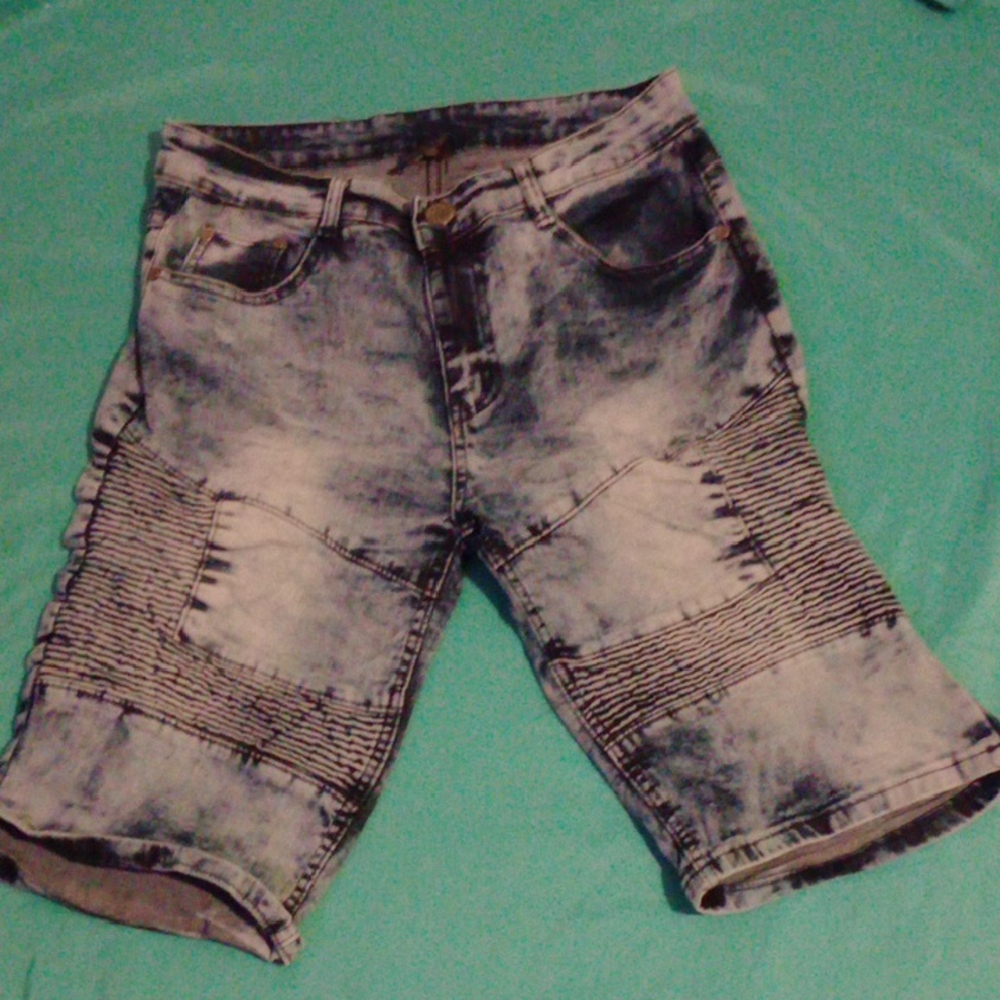 Blue Jean Shorts with Distressed Details